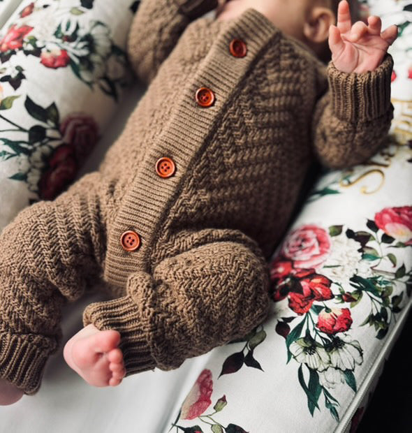 Organic Cotton Mocha Romper (size 0-3 months)